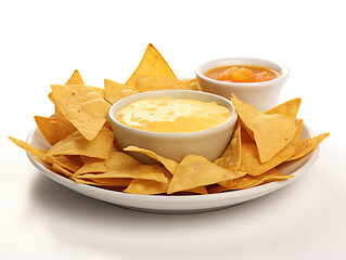 Crispy Tortilla Chips with Melted Cheese Sauce and Salsa