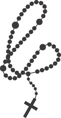Rosary beads with cross. Catholic prayer necklace. Christian chain with crucifix silhouette. Religious jewelry for meditation.