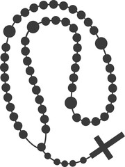 Rosary beads with cross. Catholic prayer necklace. Christian chain with crucifix silhouette. Religious jewelry for meditation.