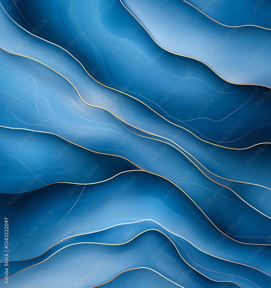 Poster features flowing waves in varying shades of blue, creating a serene and calming effect, perfect for 