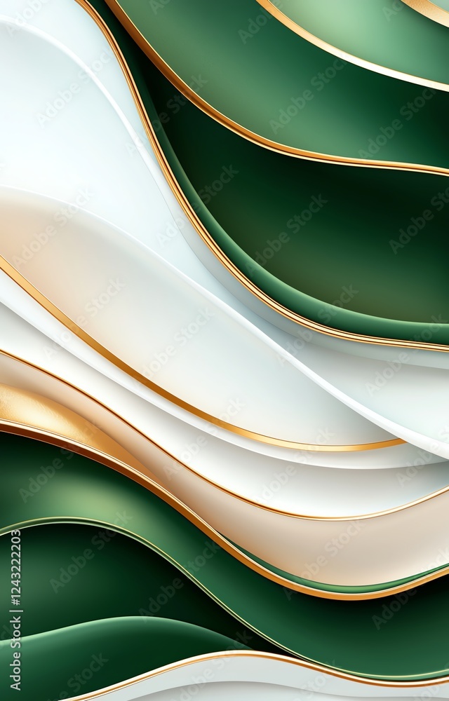Aufkleber this abstract image features flowing waves of green, white, and gold, creating a harmonious and eleg