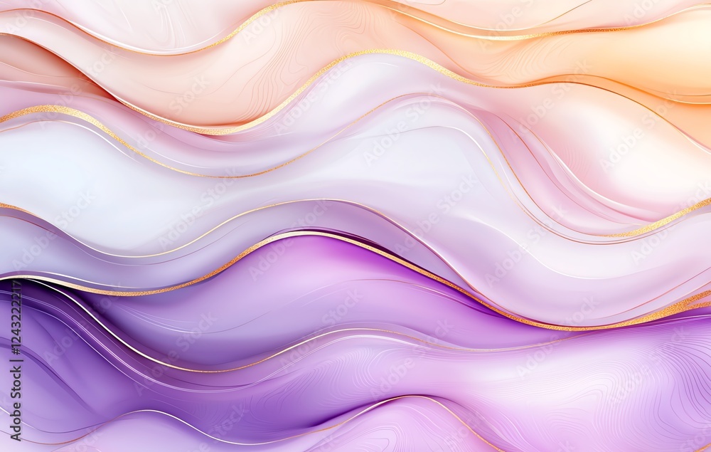 Poster this abstract image features flowing waves of soft pastel colors, creating a serene and calming atmo
