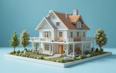 A miniature model of a house with a family standing in front of it, representing life and family planning