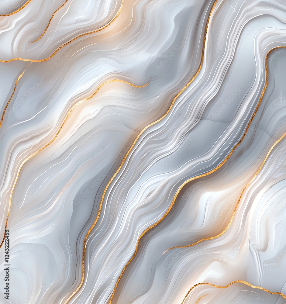 Poster abstract marble texture features fluid lines in shades of gray and gold, creating a sophisticated ba