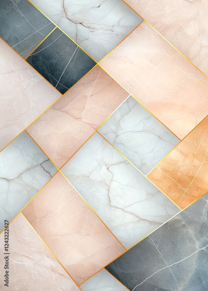 Poster features a beautiful arrangement of marble tiles showcasing various colors and textures, ideal for d