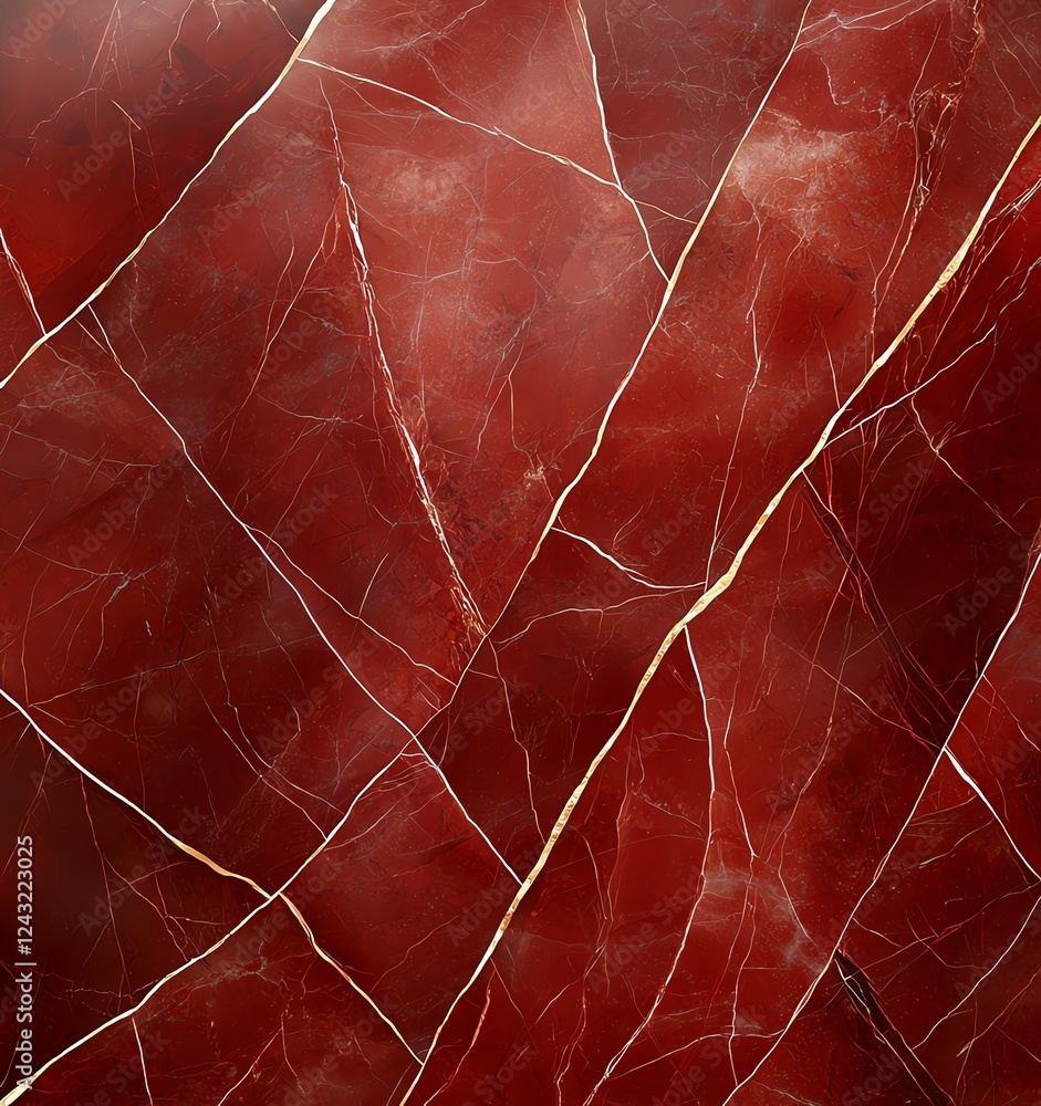 Poster vivid red marble texture showcases intricate patterns and a glossy finish, perfect for backgrounds, 