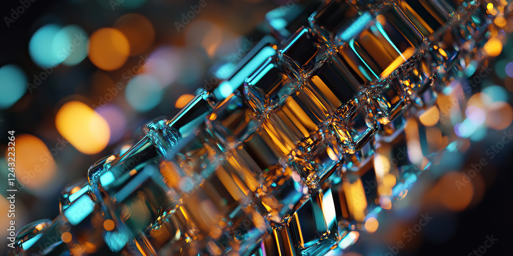 Poster linear array of illuminated cubic glass shapes