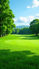Fototapeta premium Lush green golf course grass, perfectly manicured , macro, lawn