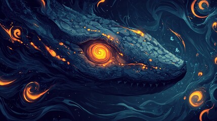 Obraz premium A vector illustration of an oceanic abyss predator skin texture with glowing, eerie spiral markings.