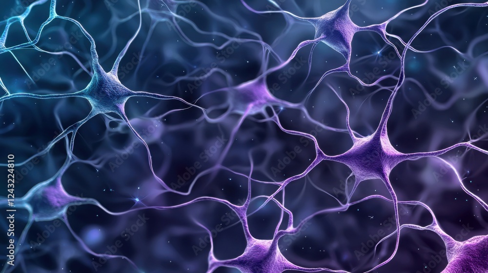 Poster a high-tech digital visualization of a neural network with interconnected glowing nodes