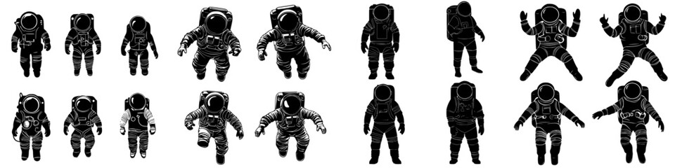Silhouettes of astronauts in various poses showcasing movement and activity in space exploration © Andrei