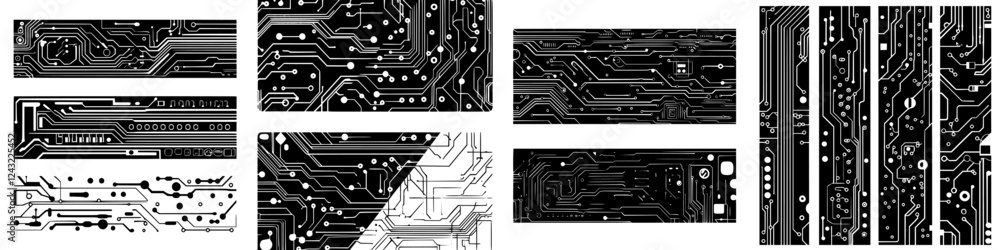 Poster intricate patterns of circuit board designs illustrating technology's backbone