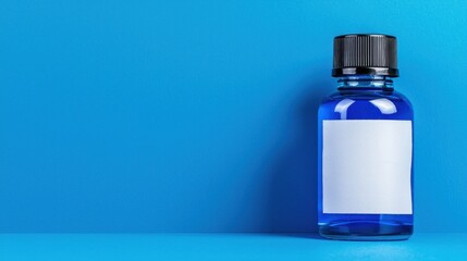 Fototapeta premium Blue Glass Bottle with Blank Label on Blue Background