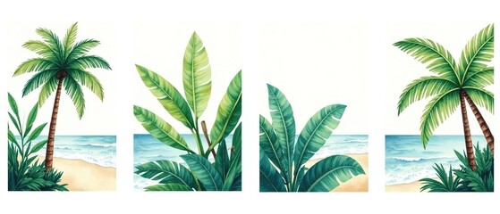 Obraz premium Tropical Palm Wall Art - Minimalist Watercolor Prints
