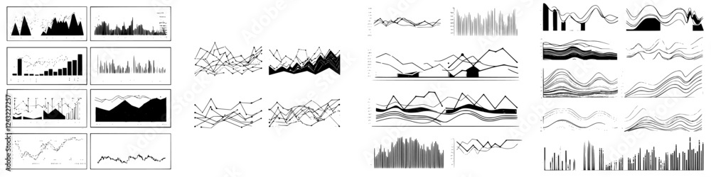 Poster various types of line and bar graphs demonstrating different data visualization techniques in a clea