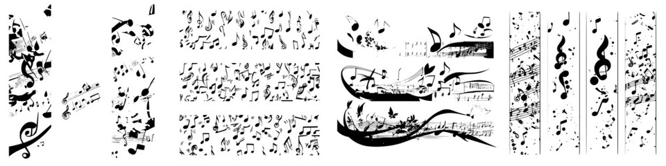 Decorative musical notes and patterns create an artistic composition for creative projects or music-themed decor