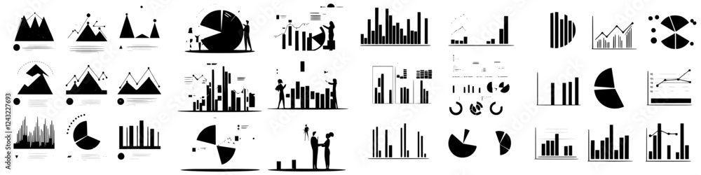 Poster visual representations of data analysis showcasing various chart types in a modern design style