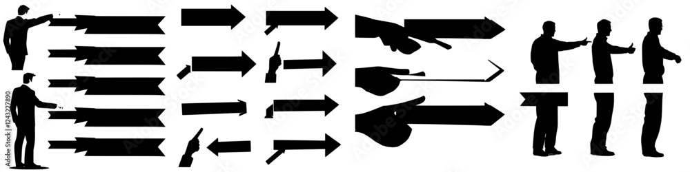 Aufkleber silhouettes of business professionals gesturing and pointing with arrows in various positions in a c