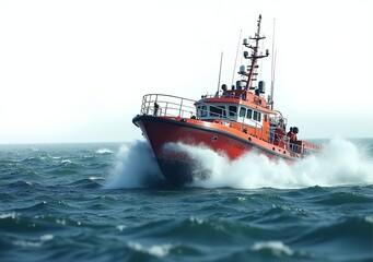 Sea Rescue Boat Towing, Dramatic Seascape