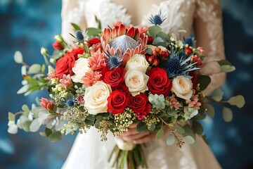 Elegant Bridal Bouquet with Red and White Roses for Wedding Celebrations