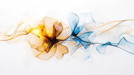 Abstract Gold and Blue Ink Flower Design