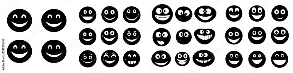 Poster collection of smiling faces expressing various emotions for creative projects and designs