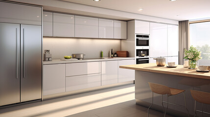 Bright and airy modern kitchen with white cabinetry and a large island