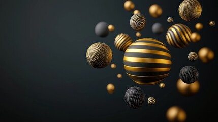 Abstract Gold and Black Spheres on Dark Background