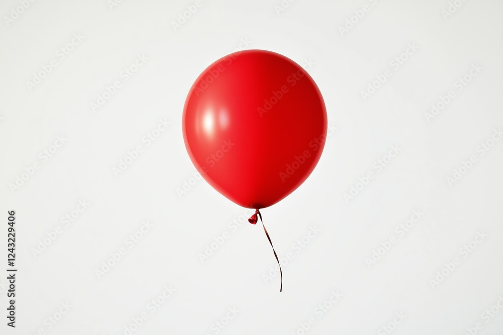 Poster a single red balloon floating in a completely white background.