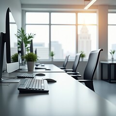 Modern Office Workspace Side View - Bright & Professional