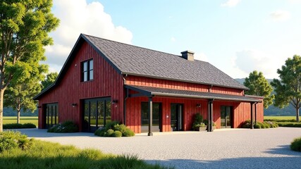 Obraz premium Modern Country Barndominium with Shop - Exterior Design