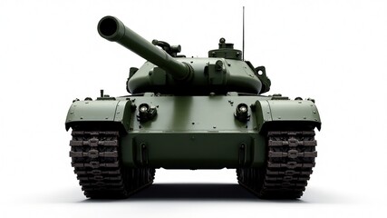 Military Tank Cannon Close-up, Green, Tracks, Front View