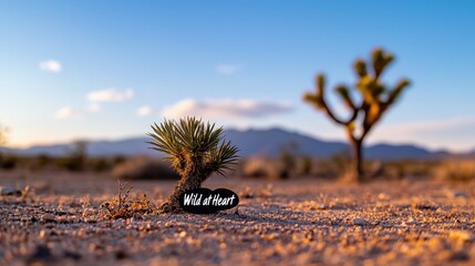 Small Desert Plant with Wish You Sign at Sunset