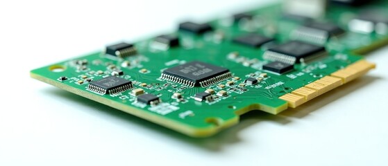 High-Resolution Green PCI Circuit Board on White