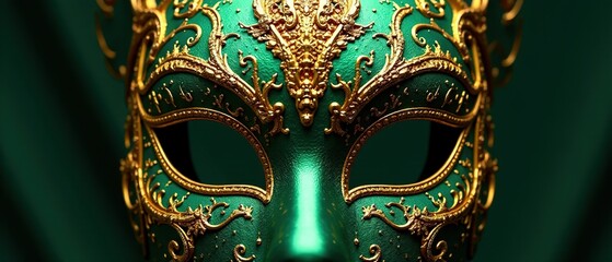 Naklejka premium Golden Mask, Majestic Eyes, Green Pattern