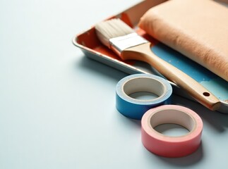Flat Lay Painter's Supplies - Roller, Brush, Tape
