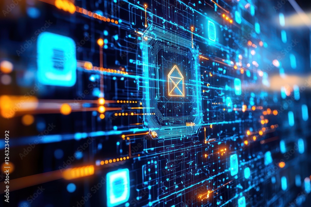 Aufkleber holographic visualization of secure energy data in iot coworking lab powered by blockchain.