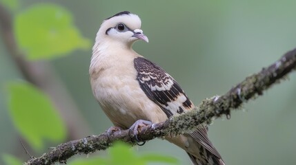White-capped pigeon perched on branch, rainforest background, wildlife photography
