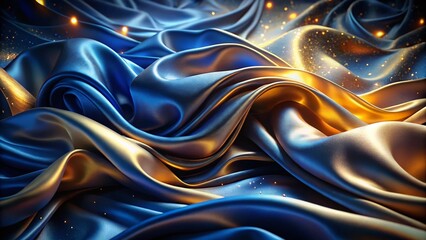 Abstract Luxury Night: Wavy Folds of Rich Fabric in Deep Blue and Gold