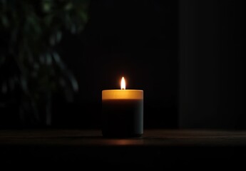 A single candle burning in the darkness, symbolizing hope and tranquility on Blackout Day. 
