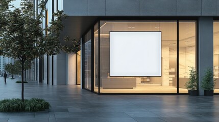 Empty Advertising Space on Modern Retail Storefront with Clean Architecture and Urban Surroundings for Marketing Needs