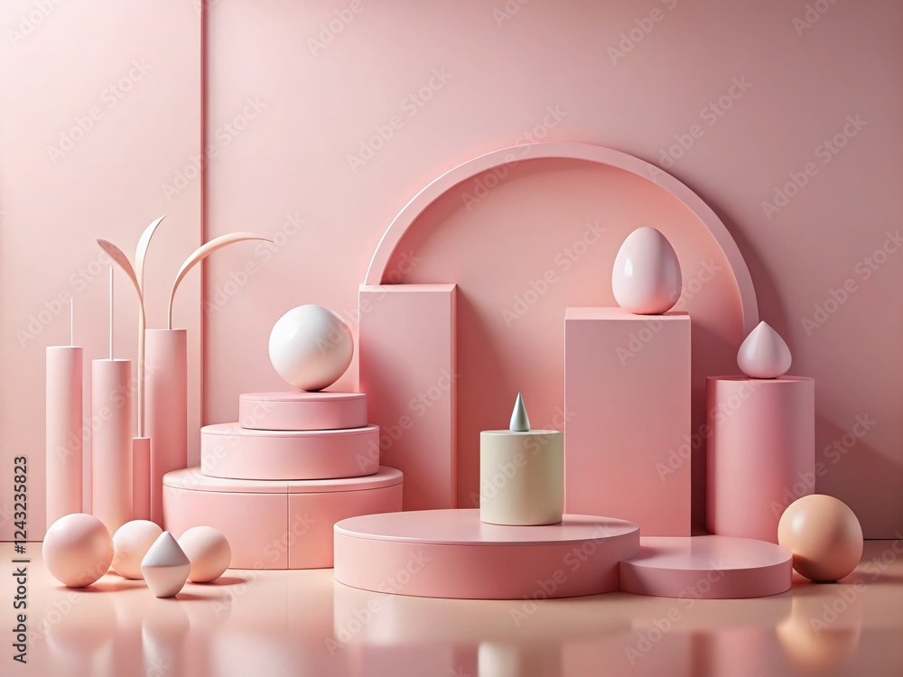 Poster abstract pink 3d rendered objects: modern minimalist product display