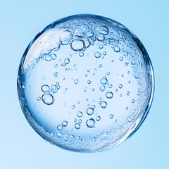 An aestheic minimal water bubble taken from a microscope, white and blue colour scheme

