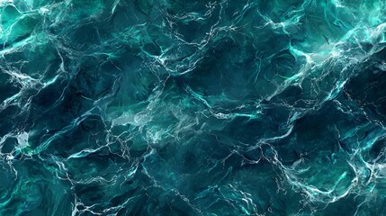 Ocean waves texture, deep teal water surface, aerial view, background for design