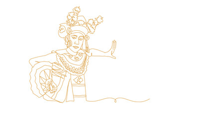 Traditional balinese dance line art illustration. Illustration of balinese woman in traditional clothing.
