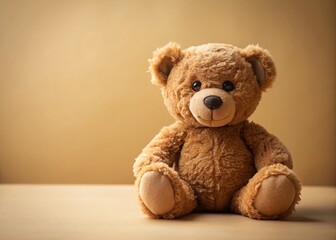Obraz premium Adorable Brown Teddy Bear on Beige Minimalist Background - Stock Photo