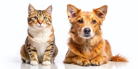 Adorable Cat and Dog Posing Together on White Background - Perfect for Pet Adoption or Veterinary Websites