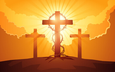 Thorny plant wrapped around a cross, symbolizing sacrifice, faith, and the passion of Christ. Religious themes, Easter and Good Friday designs, spiritual reflections, and symbolic artwork