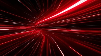 Fototapeta premium This abstract digital artwork depicts a swirling vortex of red light trails, suggesting rapid movement and intense energy, creating a dynamic and futuristic visual experience