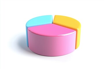 Fototapeta premium A vibrant pie chart with pink, blue, and yellow segments on a white background.